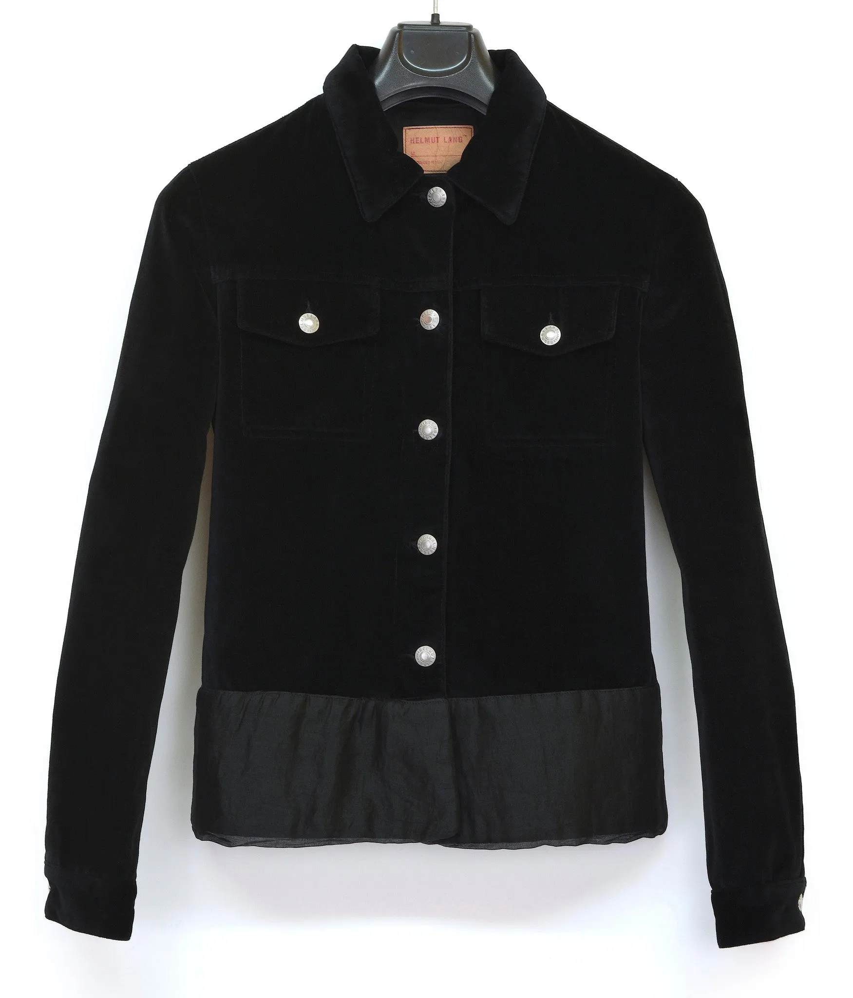 1997 Black Velvet Denim-Style Jacket with Silk Waist Panel