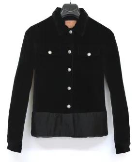 1997 Black Velvet Denim-Style Jacket with Silk Waist Panel