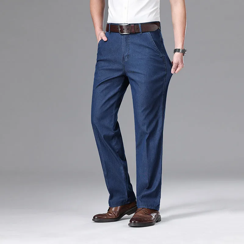 2024 Spring and Summer Thin Casual Trousers Cotton Stretch Business Pure Color Straight Jeans Men Wholesale