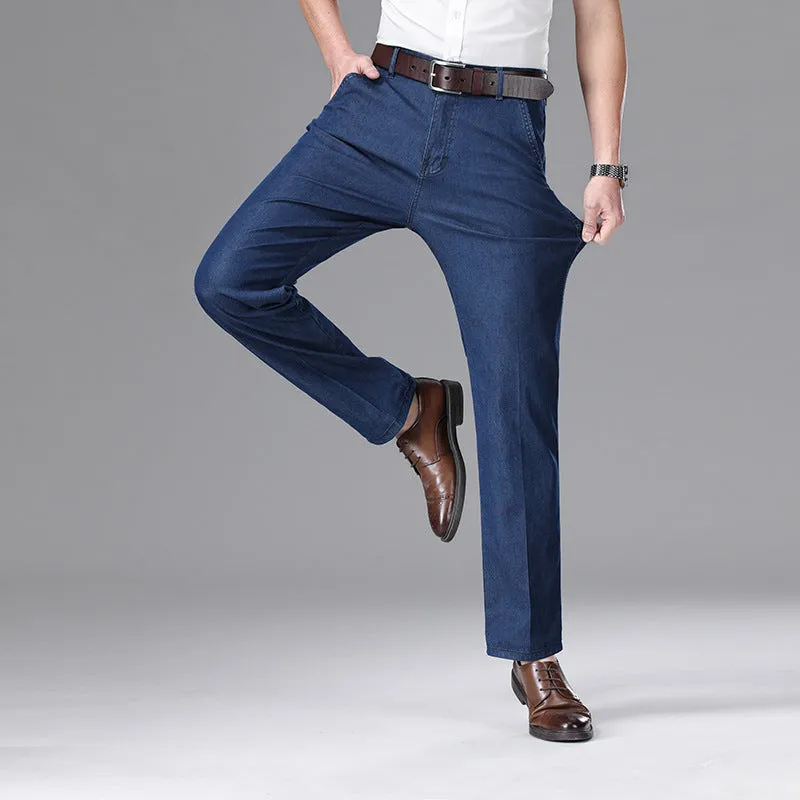 2024 Spring and Summer Thin Casual Trousers Cotton Stretch Business Pure Color Straight Jeans Men Wholesale