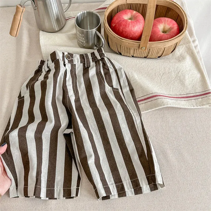 2024 Spring Children Striped Casual Trousers Loose Girls Harem Pants Kids Boys Cotton Wide Leg Sweatpants Fashion Baby Clothes