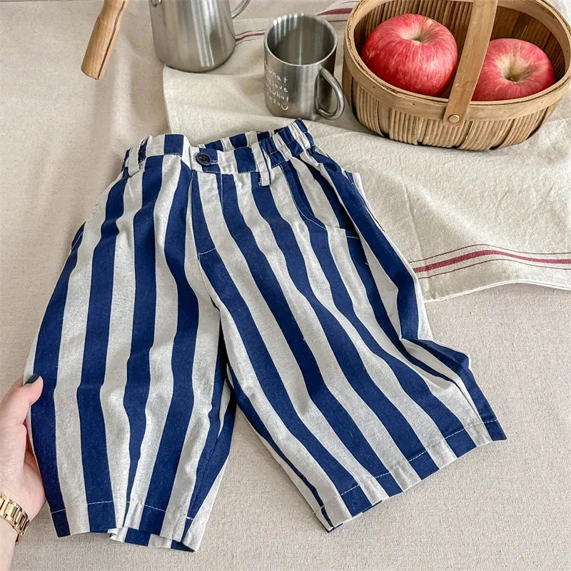 2024 Spring Children Striped Casual Trousers Loose Girls Harem Pants Kids Boys Cotton Wide Leg Sweatpants Fashion Baby Clothes