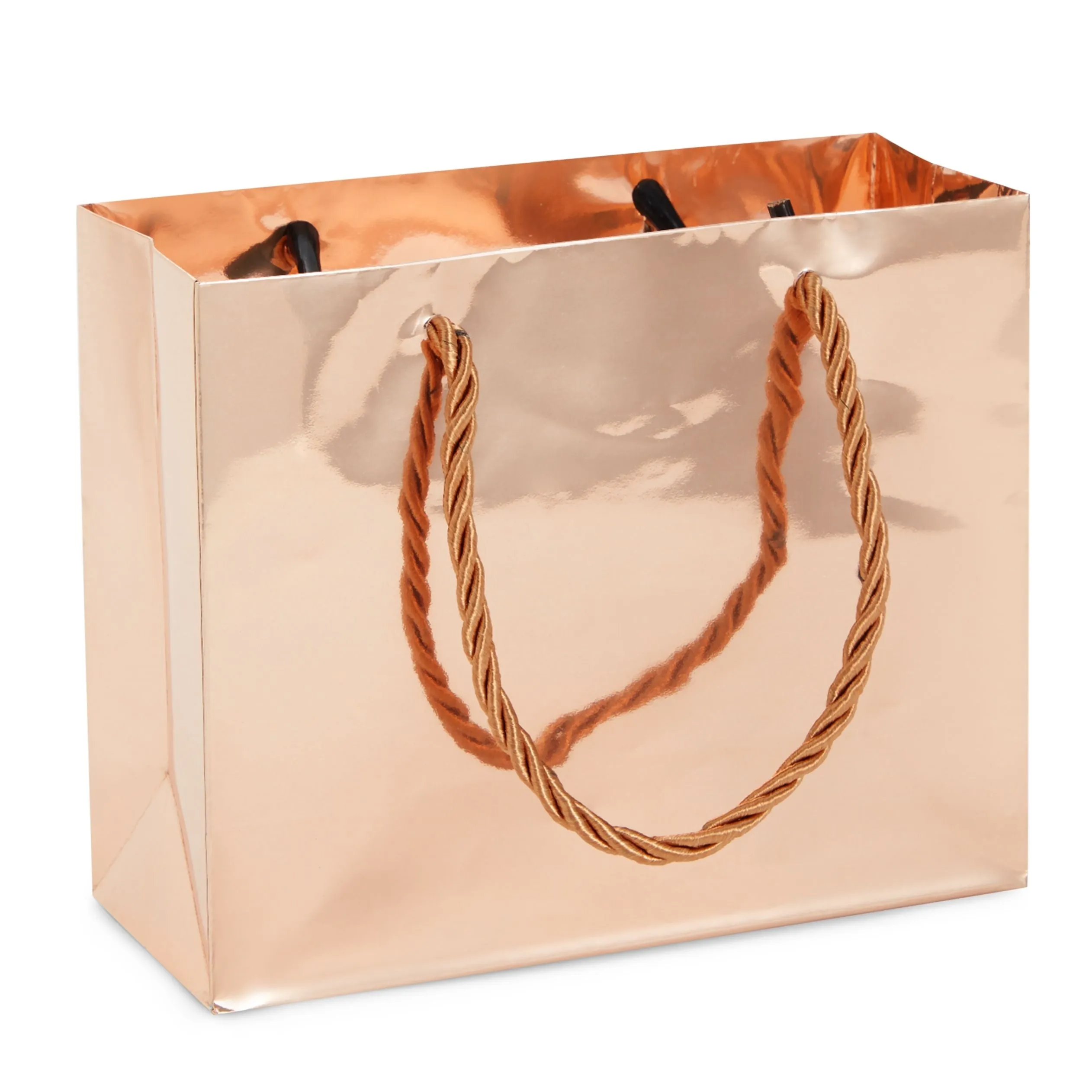 24 Pack Mini Metallic Rose Gold Gift Bags with Rope Handles, Reusable Paper Gift Bags (6 x 5 x 2.5 In)