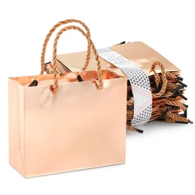 24 Pack Mini Metallic Rose Gold Gift Bags with Rope Handles, Reusable Paper Gift Bags (6 x 5 x 2.5 In)