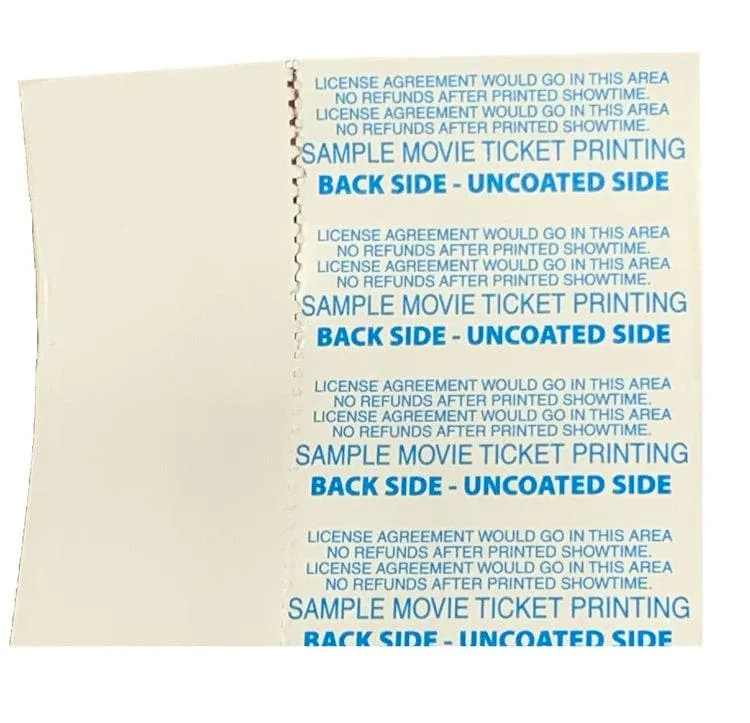 3 1/8" x 230' Movie Ticket Rolls; 80 Gram BPA Free Paper; Perfed; 50 rolls/case (5 case minimum) - 1 Color