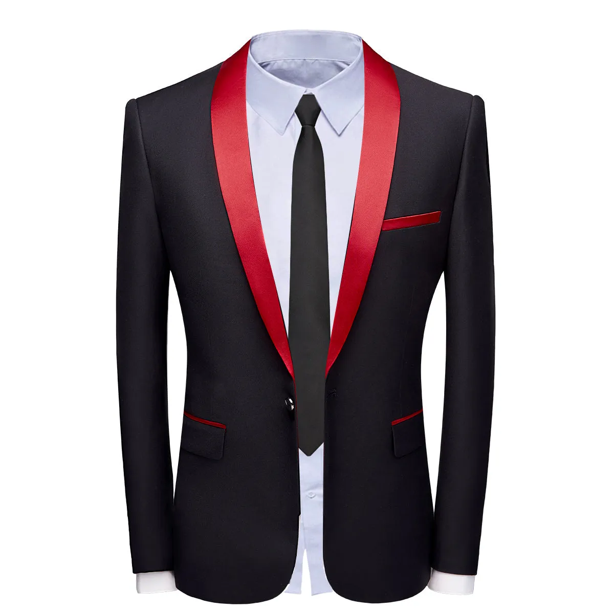 3-Piece Men's Shawl Collar Contrasting Color Dress Suit Red