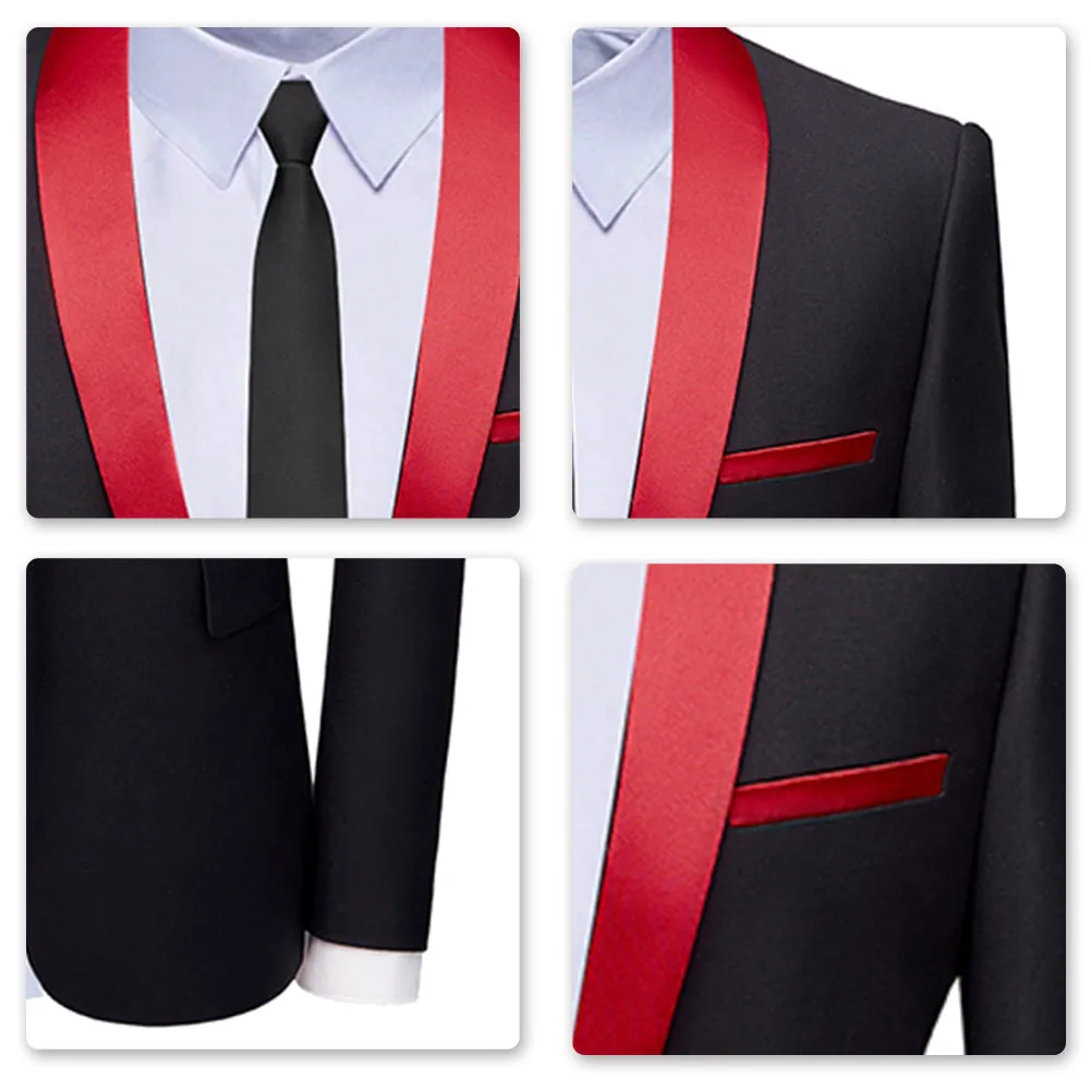 3-Piece Men's Shawl Collar Contrasting Color Dress Suit Red