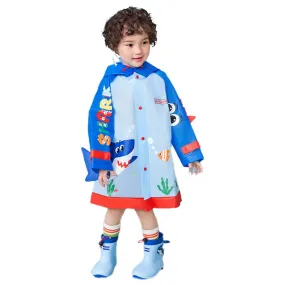 3d Applique Blue Shark Sleeves, Kids Raincoat