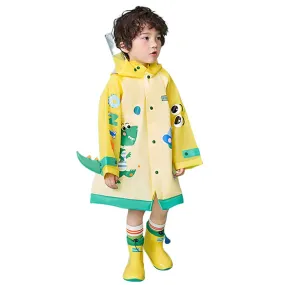 3d Applique Yellow Dino Sleeves, Kids Raincoat