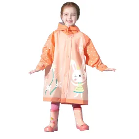 3d Bunny Orange Sleeves & Hood Knee Length Raincoat for Kids