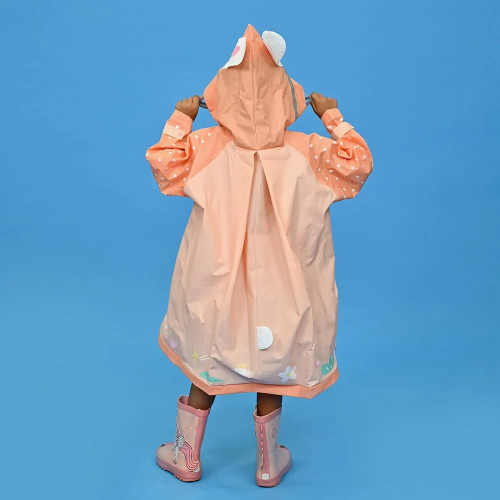 3d Bunny Orange Sleeves & Hood Knee Length Raincoat for Kids