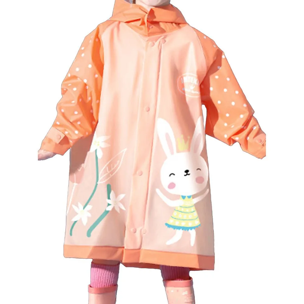 3d Bunny Orange Sleeves & Hood Knee Length Raincoat for Kids