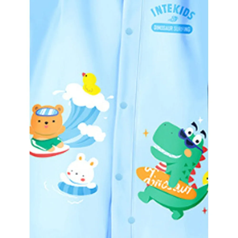 3d Dino Blue Sleeves & Hood Knee Length Raincoat for Kids