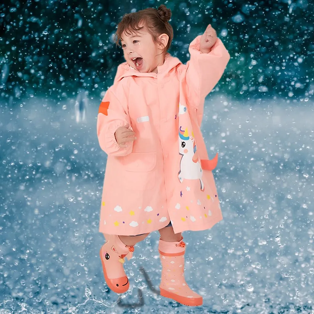 3D Peach Unicorn Kids Raincoat