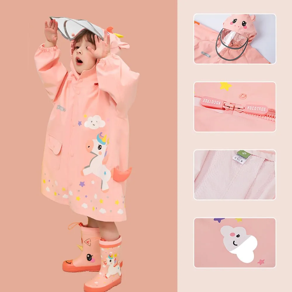 3D Peach Unicorn Kids Raincoat