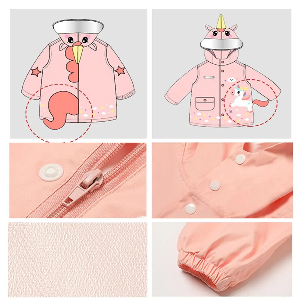 3D Peach Unicorn Kids Raincoat