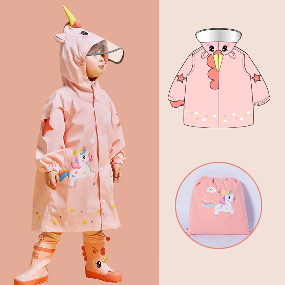 3D Peach Unicorn Kids Raincoat