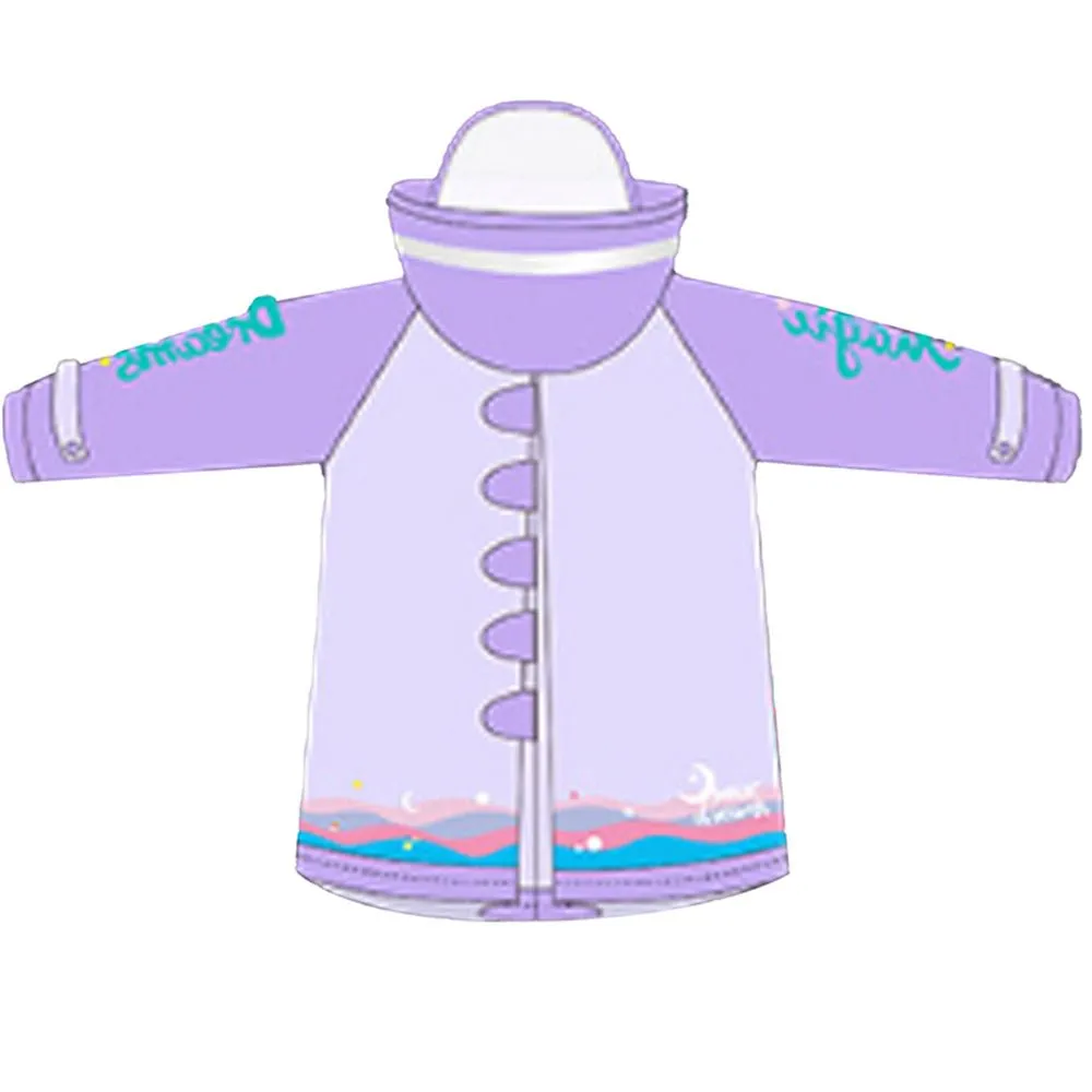 3d Unicorn Lilac Sleeves & Hood Knee Length Raincoat for Kids