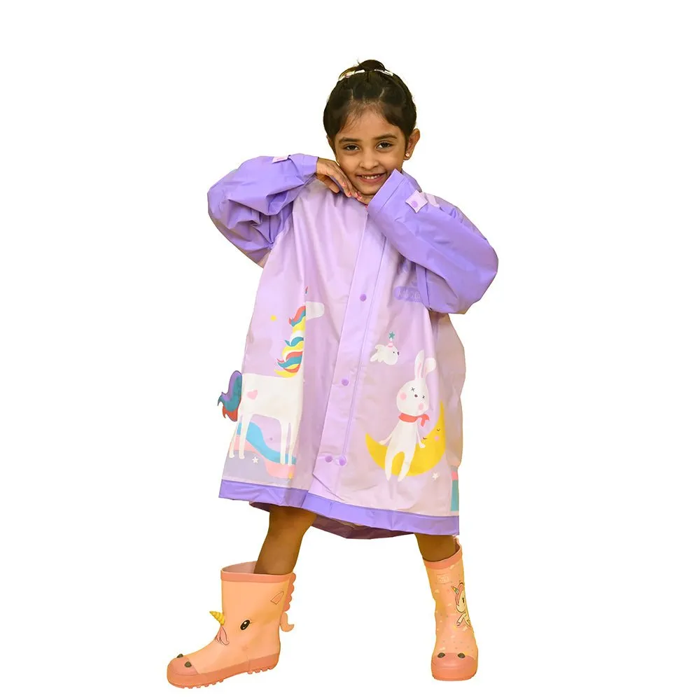 3d Unicorn Lilac Sleeves & Hood Knee Length Raincoat for Kids