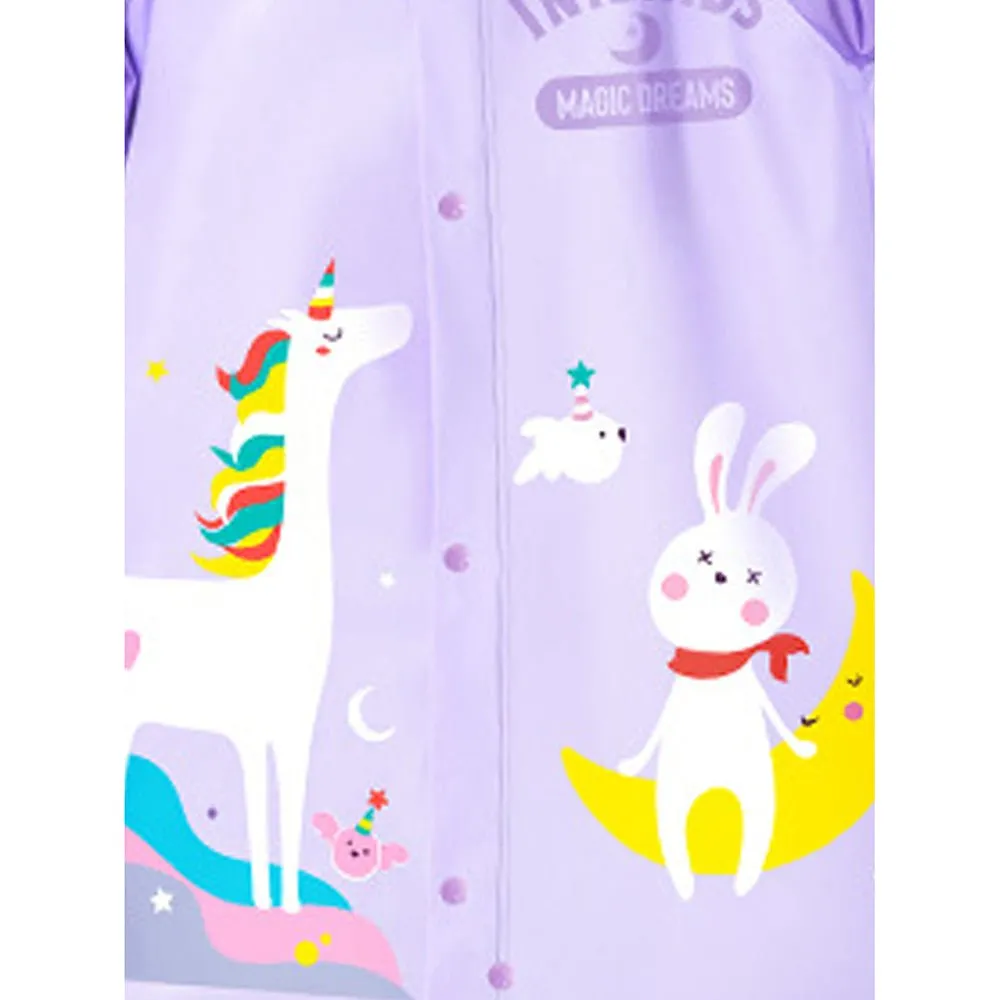 3d Unicorn Lilac Sleeves & Hood Knee Length Raincoat for Kids