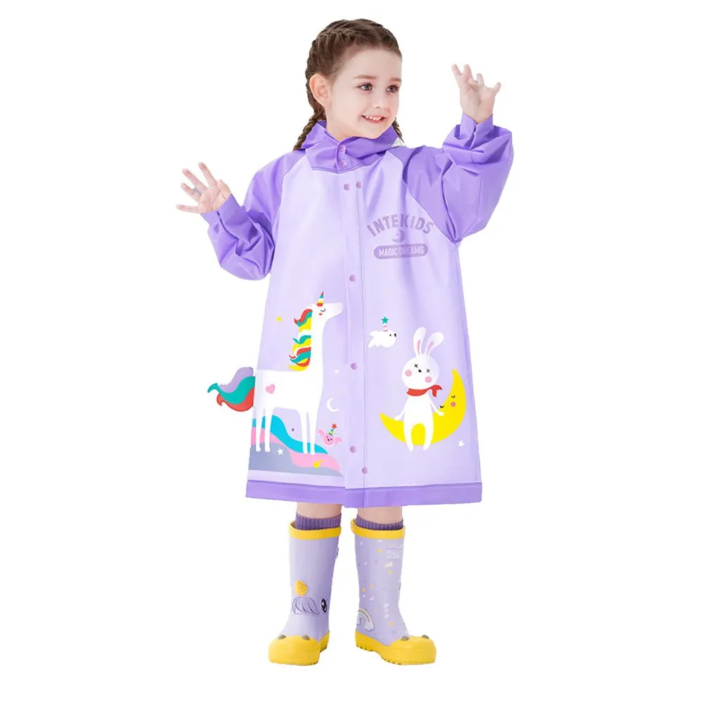 3d Unicorn Lilac Sleeves & Hood Knee Length Raincoat for Kids