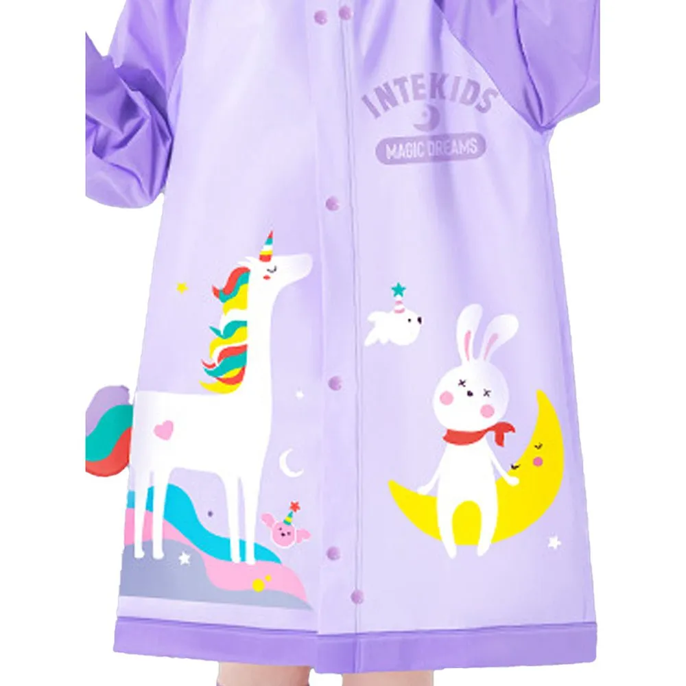 3d Unicorn Lilac Sleeves & Hood Knee Length Raincoat for Kids