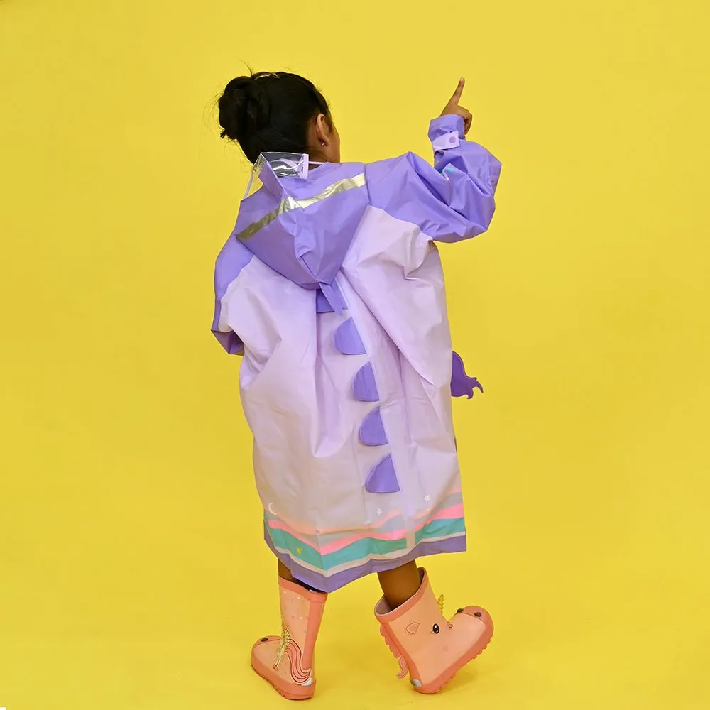 3d Unicorn Lilac Sleeves & Hood Knee Length Raincoat for Kids