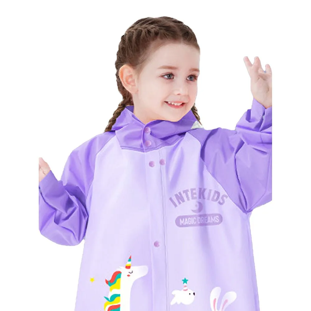 3d Unicorn Lilac Sleeves & Hood Knee Length Raincoat for Kids