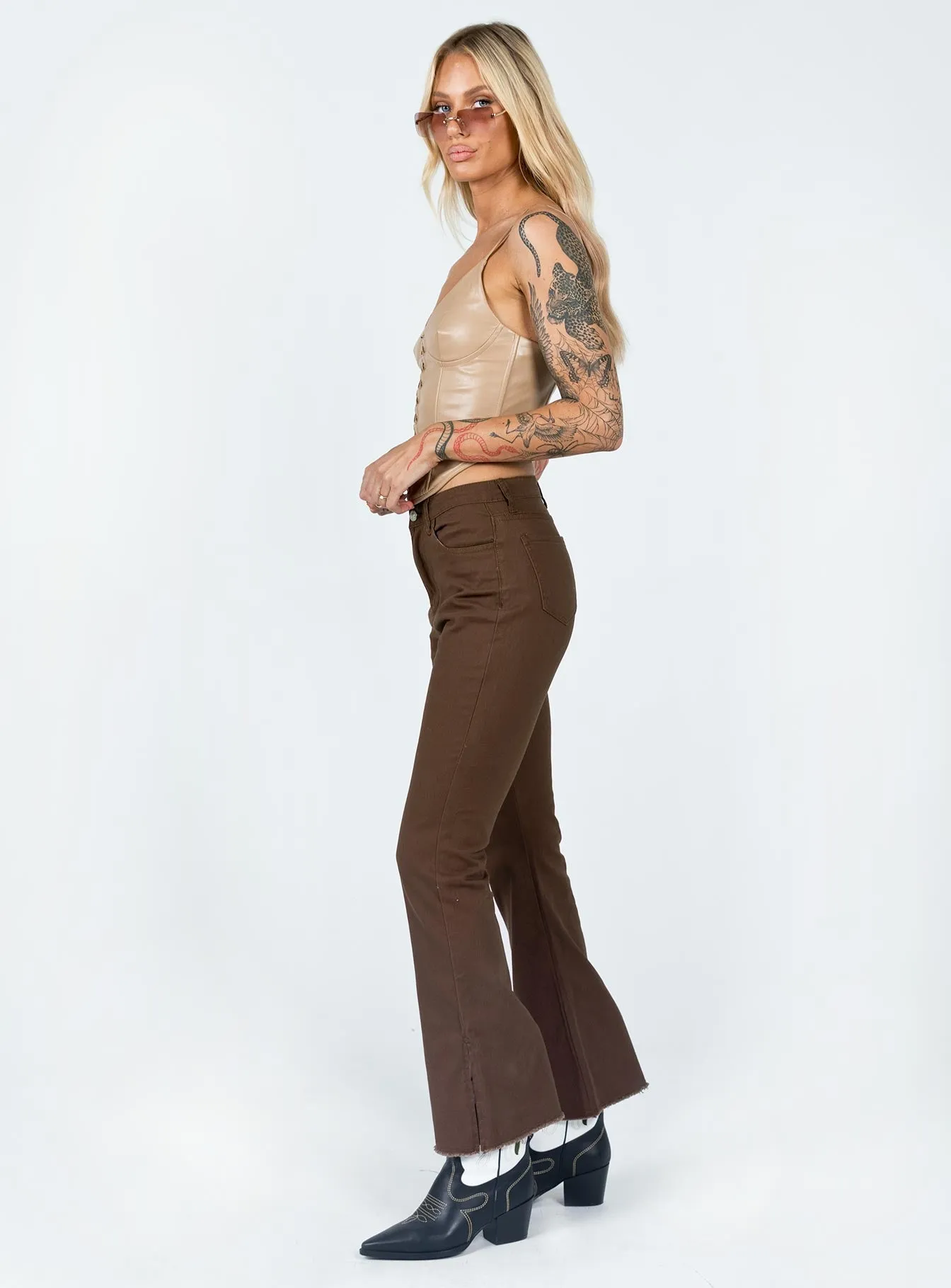 Aalia Wide Leg Denim Jeans Brown