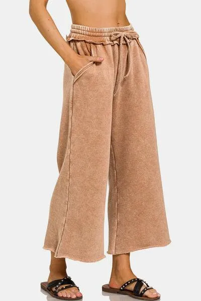 Acid Washed Wide Leg Fleece Pants