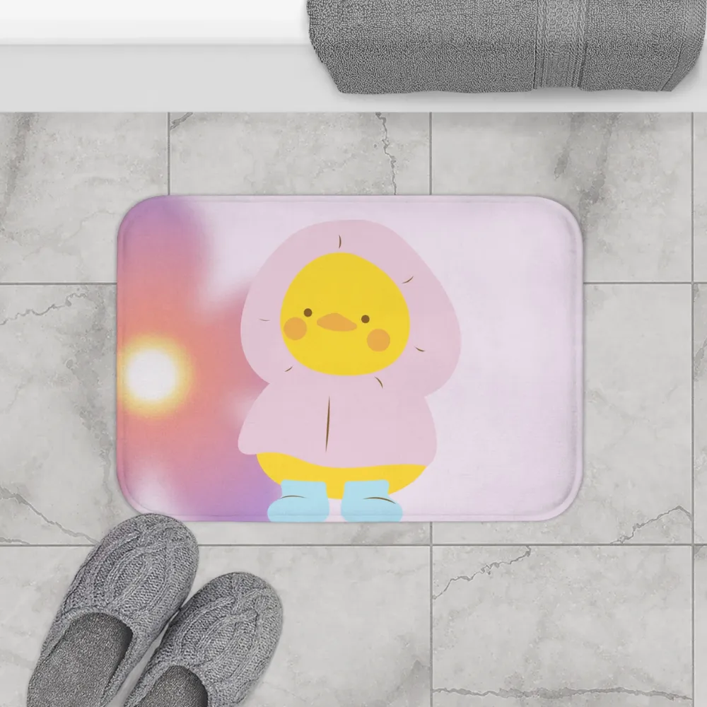 Adorable Baby Duck in Raincoat Bath Mat