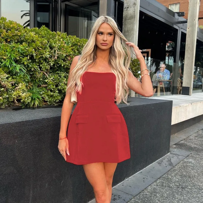 Amozae avant garde dress to impress A176ds Summer New Solid Color Sleeveless Sexy Tube Top Slim High Waist Short Dress