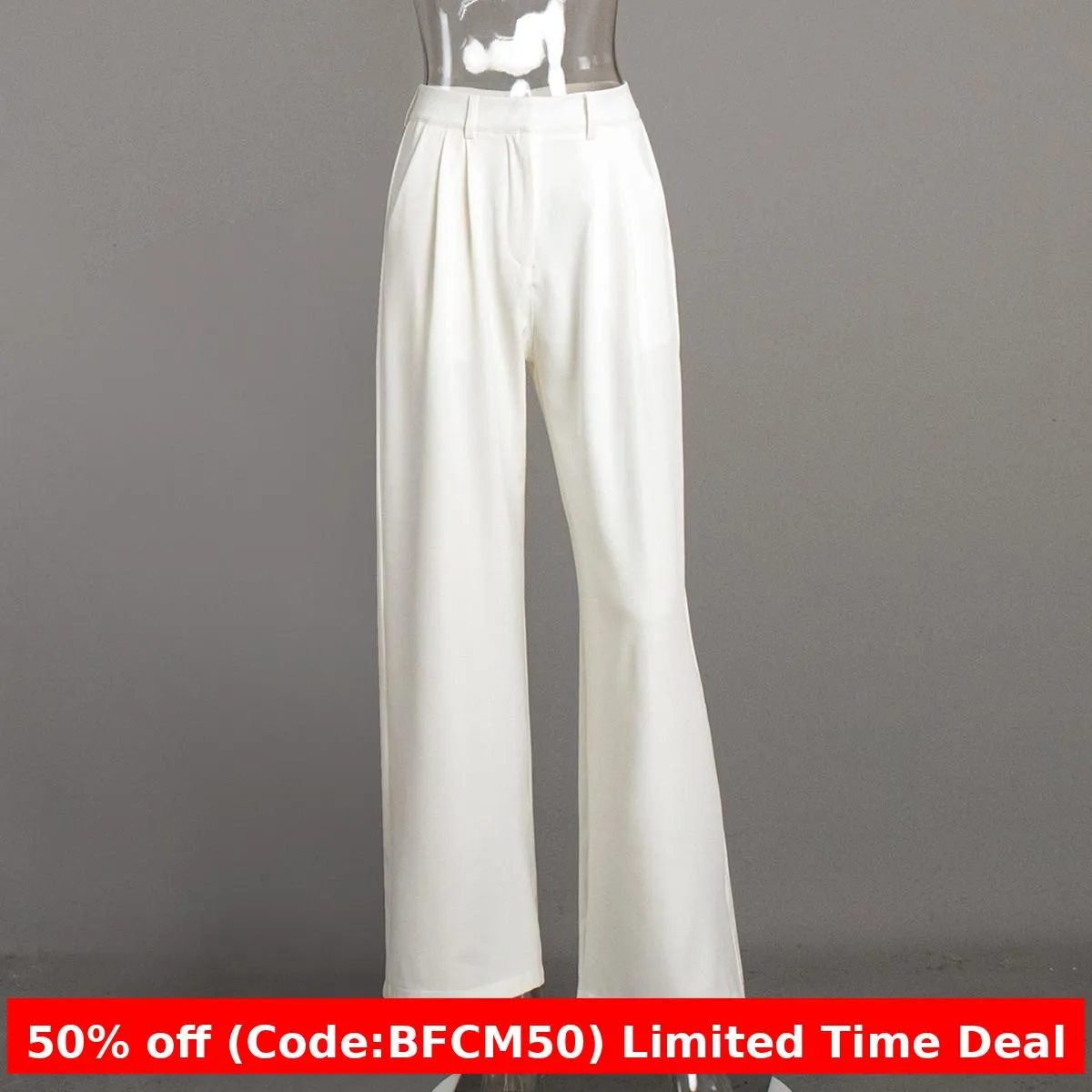 Amozae business casual outfits Pure White Trousers for Women 2024 Autumn and Winter High Waist Wide-Leg Pants Elegant Commuter Casual Trousers