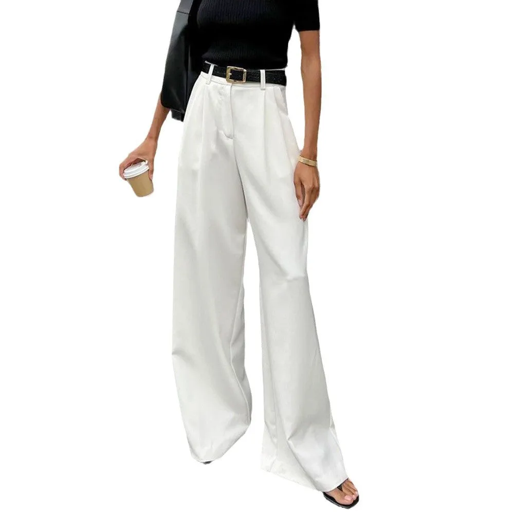 Amozae business casual outfits Pure White Trousers for Women 2024 Autumn and Winter High Waist Wide-Leg Pants Elegant Commuter Casual Trousers