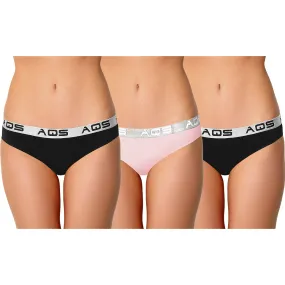 AQS Ladies Black/Pink Cotton Bikini Underwear - 3 Pack Three-pack of womens