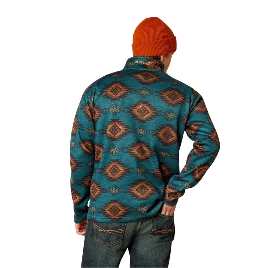 Ariat Men's Caldwell Pullover Dark Turquoise Cinnamon Sweater