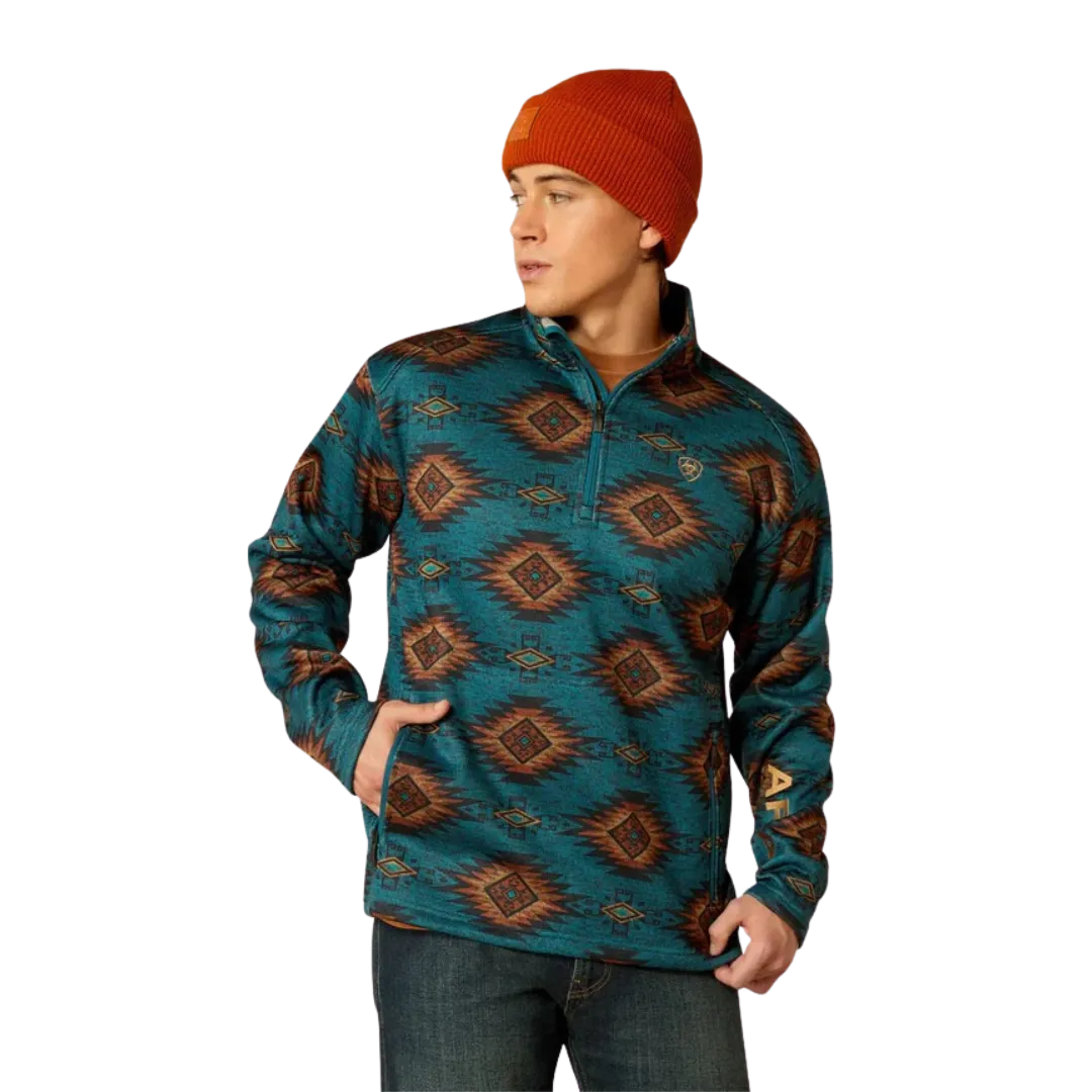 Ariat Men's Caldwell Pullover Dark Turquoise Cinnamon Sweater