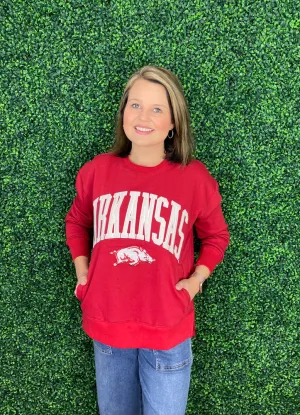 Arkansas Venice LS Hi Lo Fleece in Crimson by Pressbox