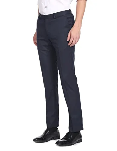 Arrow Regular Men's Solid Blue Tailored Fit Polyester Formal Trouser (ARCBOTR0005_Navy_34)