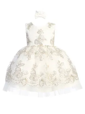 Baby Girls Ivory Metallic Lace Overlay Tulle Flower Girl Dress 6-24M