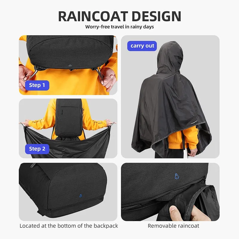 Backpack with Raincoat Waterproof Bag 15.6 Inch Laptop Damping Shoulder Strap Backpack Travel Bag