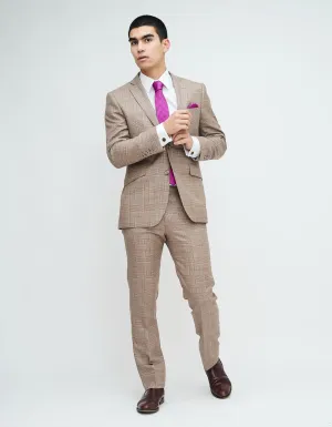 Beige & Burgundy Prince of Wales 2 Piece Suit