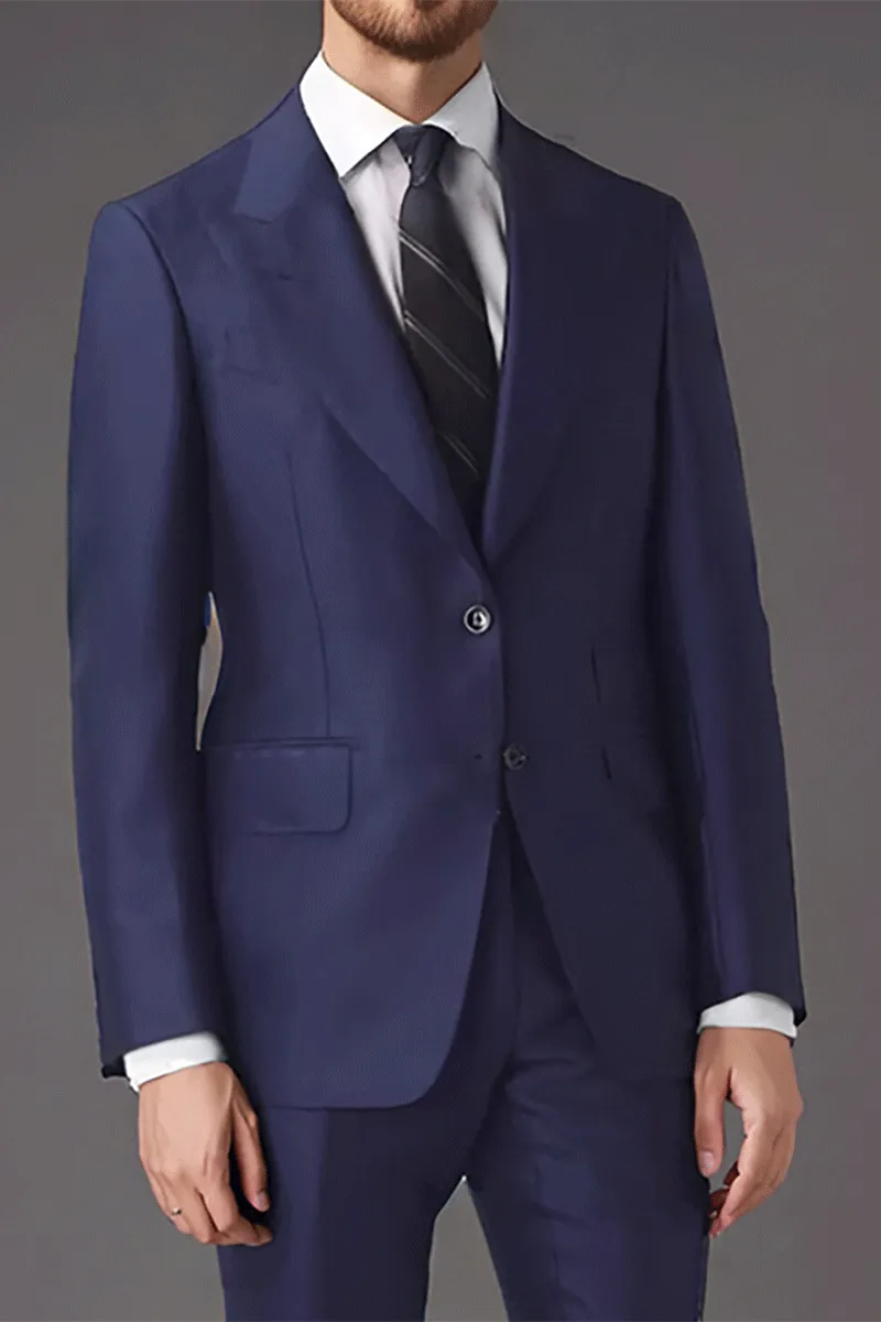 Biue Regular fit 2-Piece 2 Button Suit