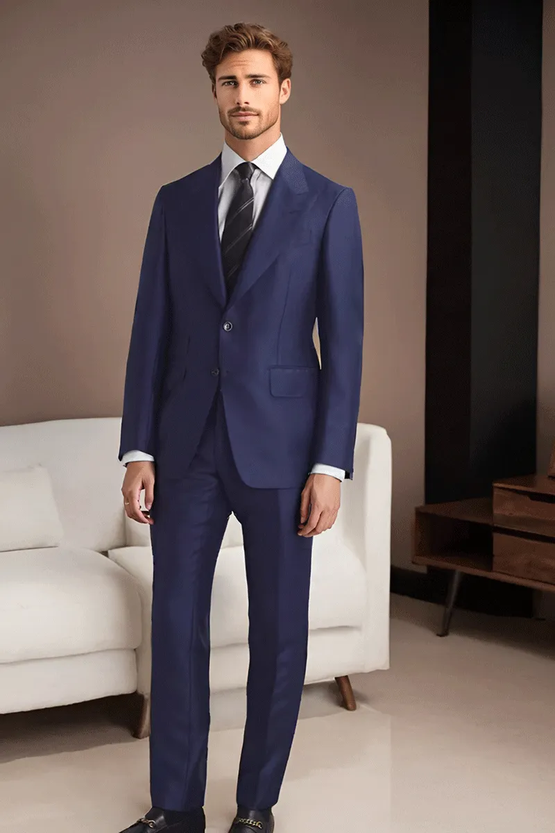 Biue Regular fit 2-Piece 2 Button Suit