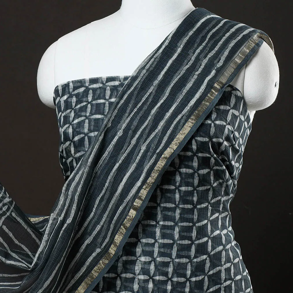 Black - 3pc Bagru Block Printed Cotton Suit Material with Kota Doria Dupatta