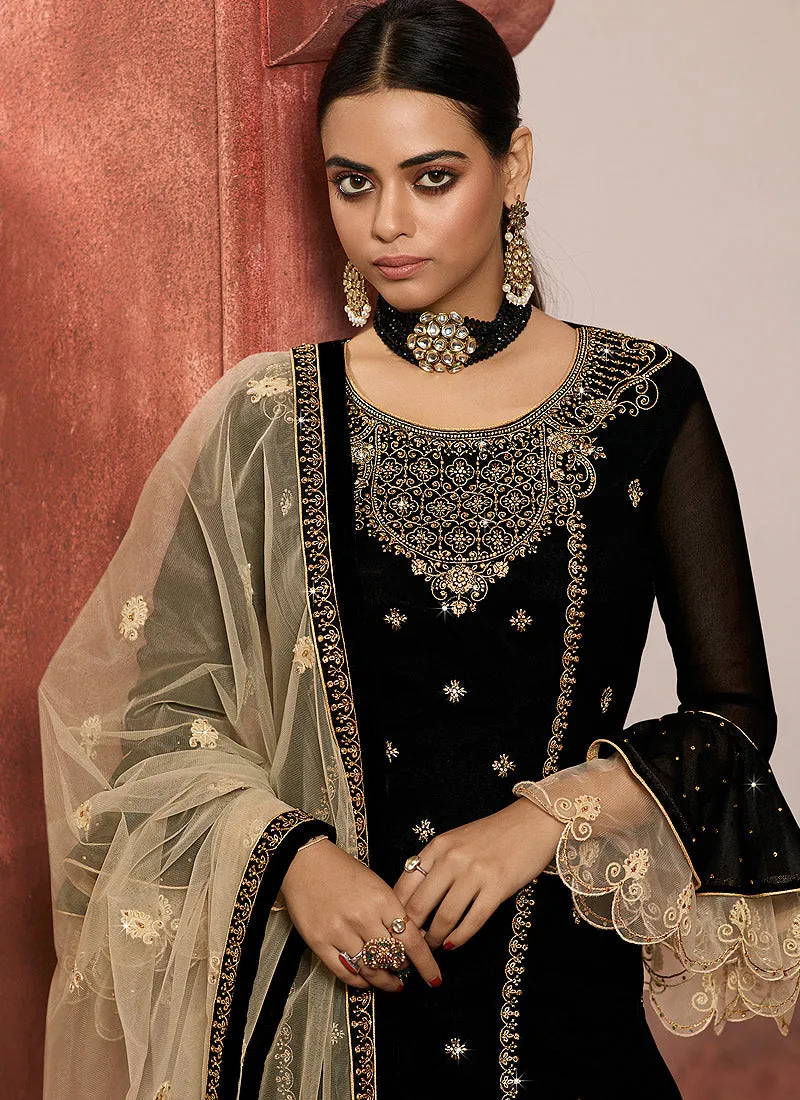 Black And Golden Embroidered Lehenga/Pant Suit