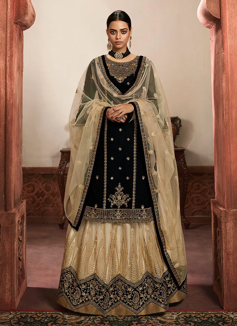 Black And Golden Embroidered Lehenga/Pant Suit