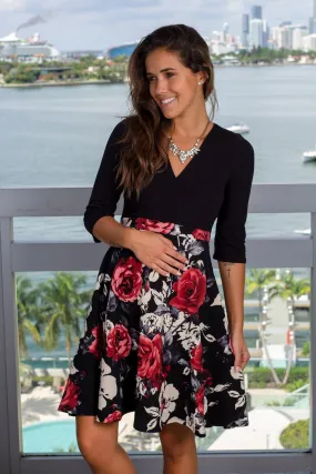 Black and Red Floral Short Dress