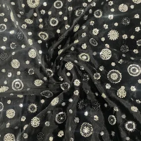 Black Cutdana Sequins Embroidery Valvet Fabric 19704