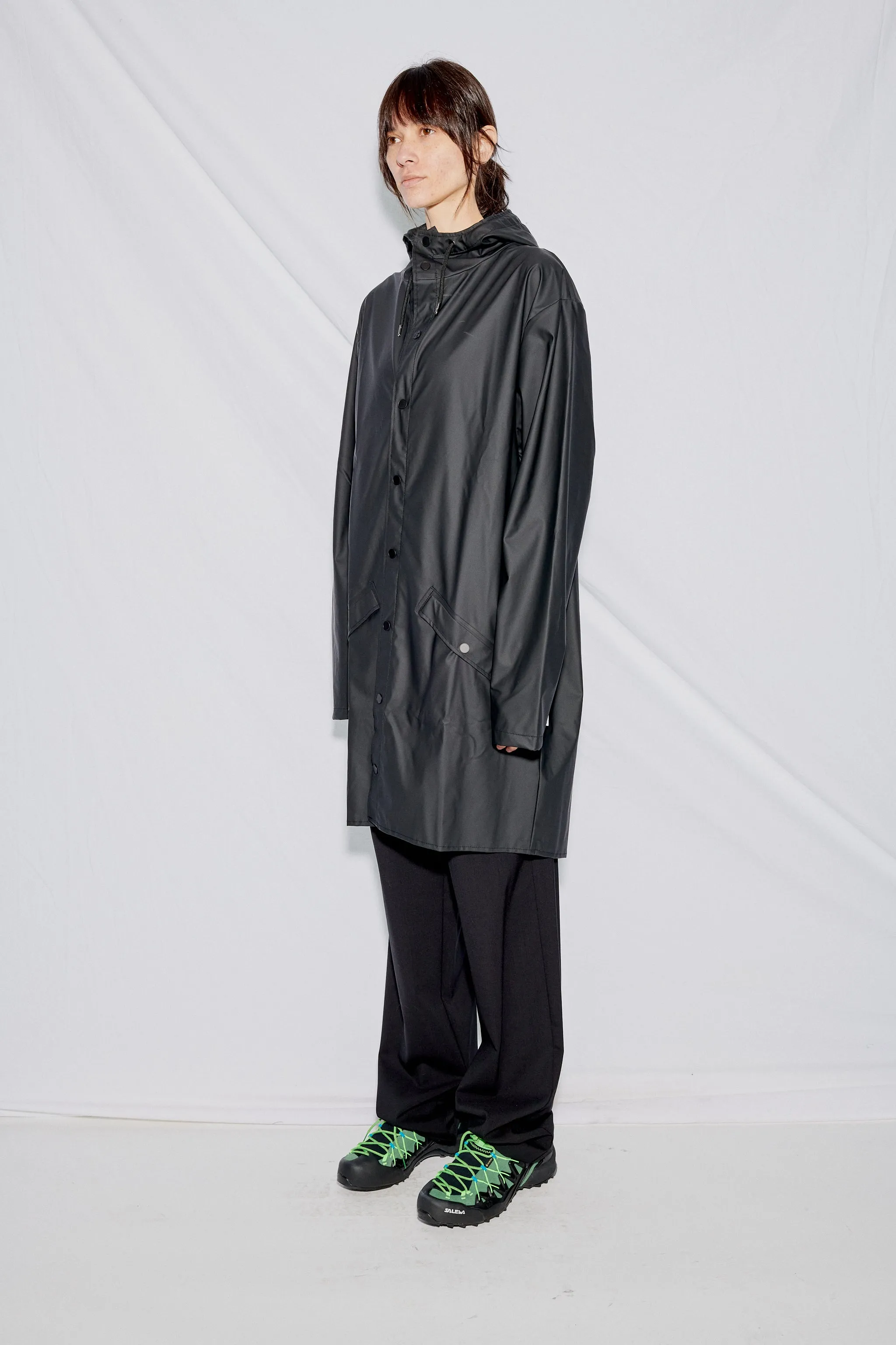 Black Hooded Rain Long Jacket